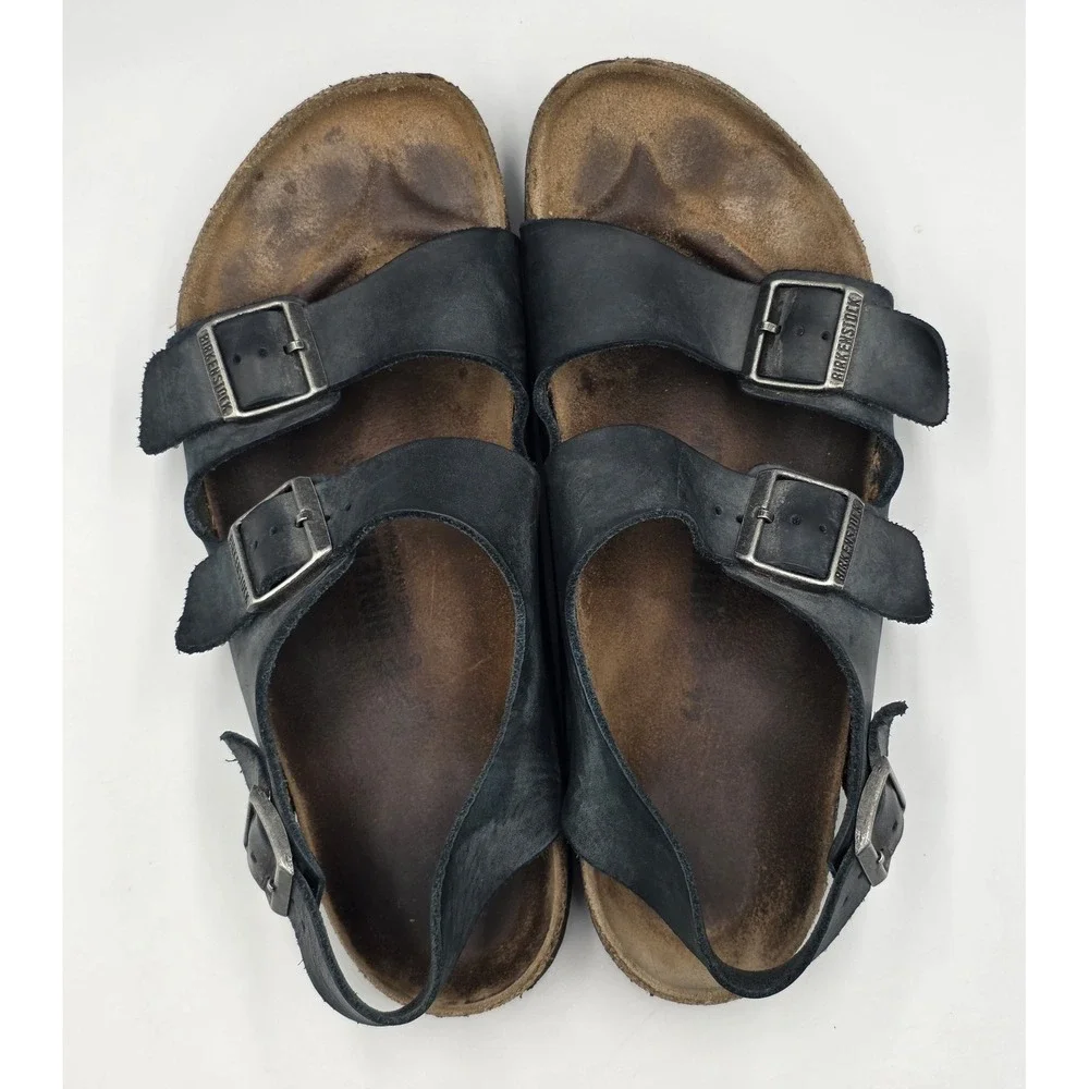 Birkenstock Milano Black Oiled Leather Sandals Men's EU 46 US 13 Adjustable